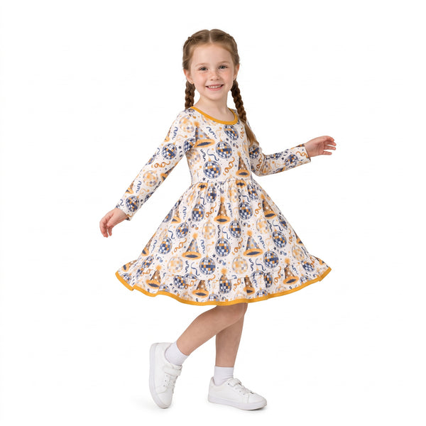 RTS GLD1723 baby girl clothes new year candy corn print long sleeve dress