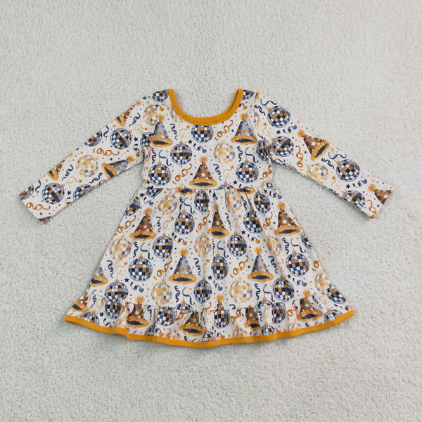 RTS GLD1723 baby girl clothes new year candy corn print long sleeve dress
