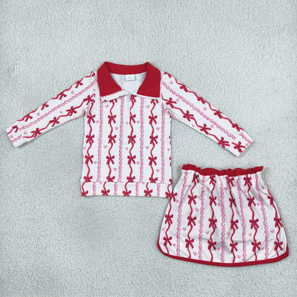 RTS GLD1751 toddler girl clothes bow stripe print long sleeve skirt outfit
