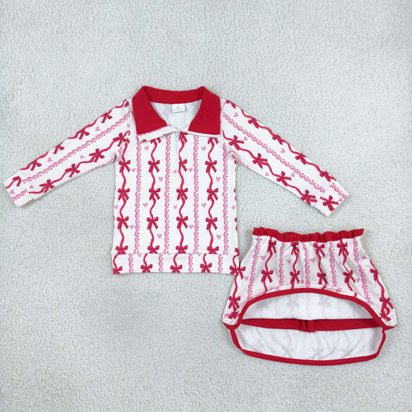 RTS GLD1751 toddler girl clothes bow stripe print long sleeve skirt outfit