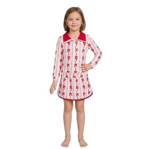 RTS GLD1751 toddler girl clothes bow stripe print long sleeve skirt outfit