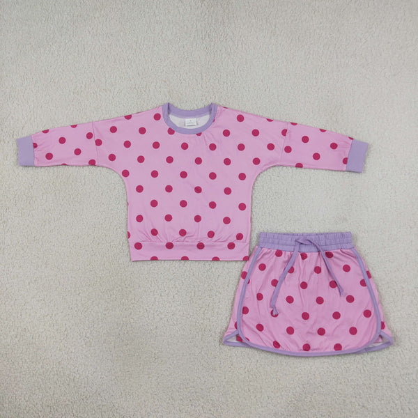 RTS GLD1763 baby girl clothes pink dot  long sleeve top skirt outfit
