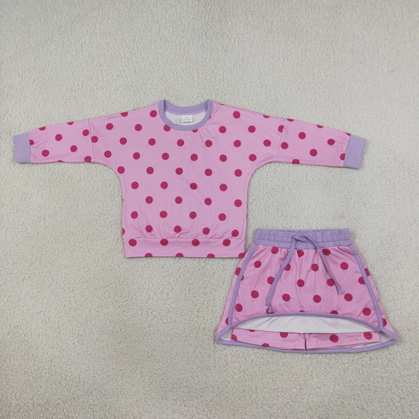 RTS GLD1763 baby girl clothes pink dot  long sleeve top skirt outfit