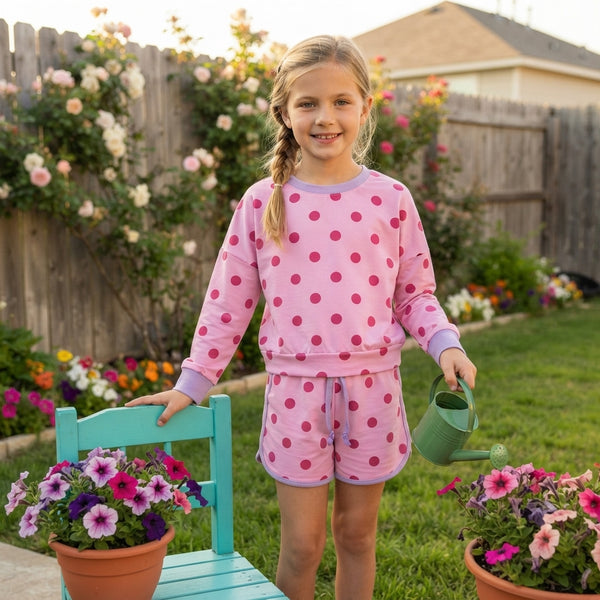 RTS GLD1763 baby girl clothes pink dot  long sleeve top skirt outfit