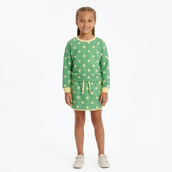 RTS GLD1764 toddler girl clothes dot print long sleeve outfit green skirt set winter clothing