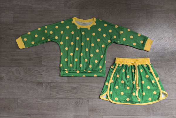 No MOQ preorder GLD1764 Dots Green Long Sleeves Girls Skorts Set-real pic 2026.9.4