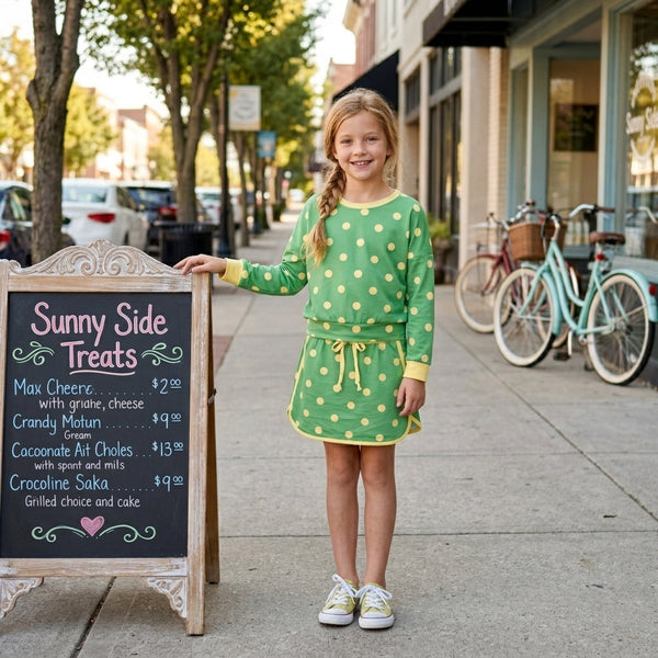 RTS GLD1764 toddler girl clothes dot print long sleeve outfit green skirt set winter clothing