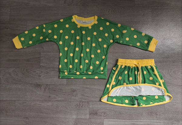 No MOQ preorder GLD1764 Dots Green Long Sleeves Girls Skorts Set-real pic 2026.9.4