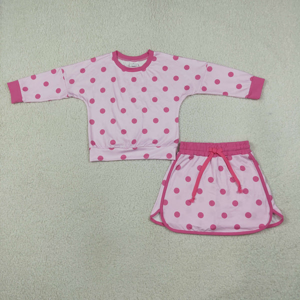RTS GLD1765 baby girl clothes polka dot print long sleeve top skort outfit