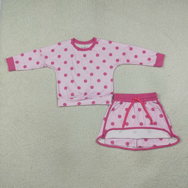 RTS GLD1765 baby girl clothes polka dot print long sleeve top skort outfit