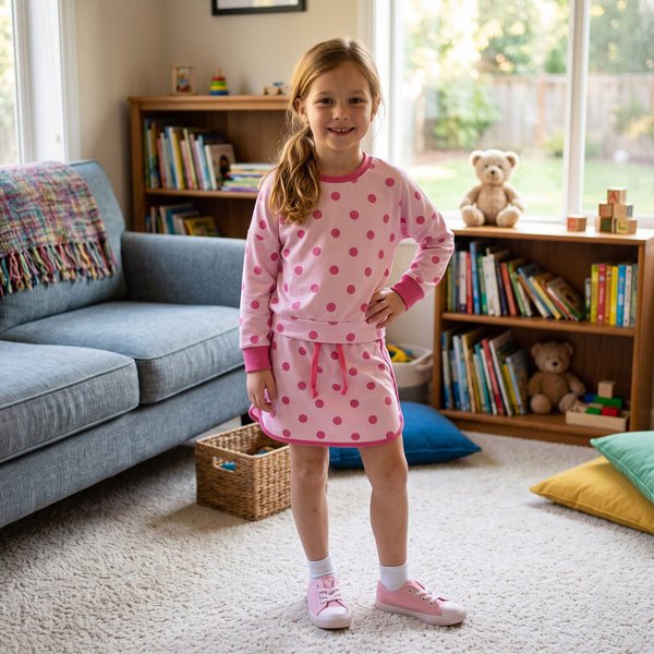 RTS GLD1765 baby girl clothes polka dot print long sleeve top skort outfit