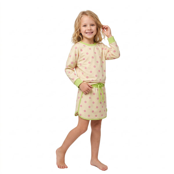 RTS GLD1766 baby girl clothes polka dot print long sleeve top skort outfit