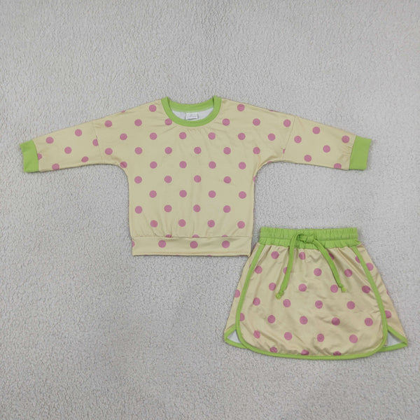 RTS GLD1766 baby girl clothes polka dot print long sleeve top skort outfit