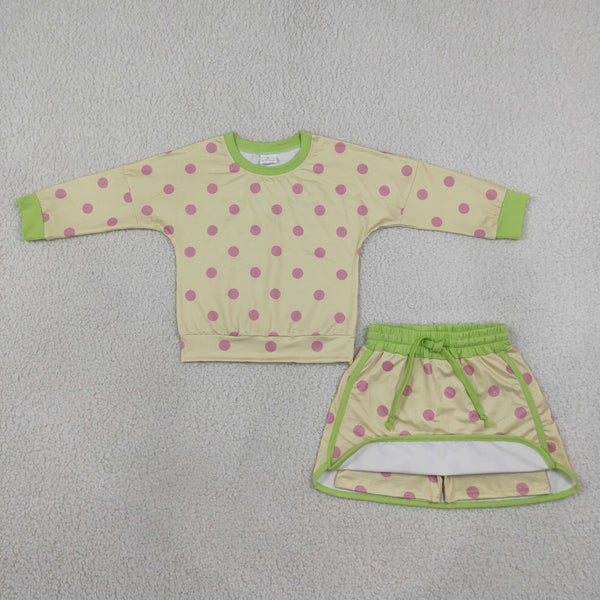 RTS GLD1766 baby girl clothes polka dot print long sleeve top skort outfit