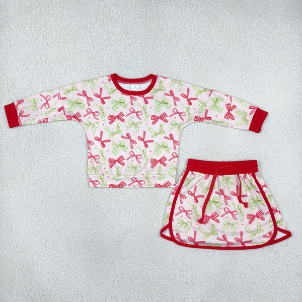 RTS GLD1774 toddler girl clothes bow long sleeve top and skirt outfit christmas clothing