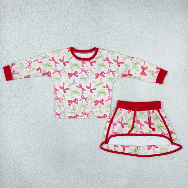RTS GLD1774 toddler girl clothes bow long sleeve top and skirt outfit christmas clothing