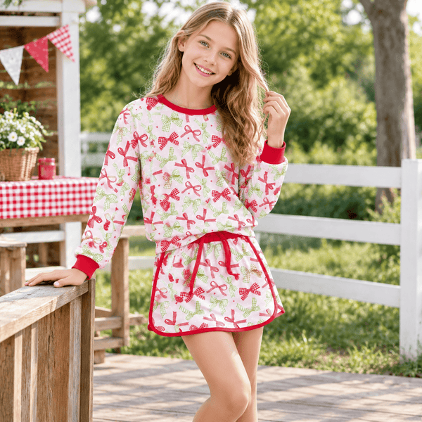 RTS GLD1774 toddler girl clothes bow long sleeve top and skirt outfit christmas clothing