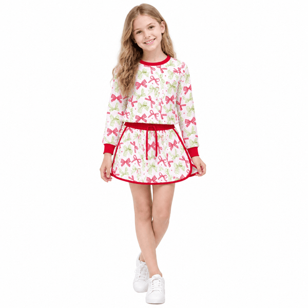 RTS GLD1774 toddler girl clothes bow long sleeve top and skirt outfit christmas clothing