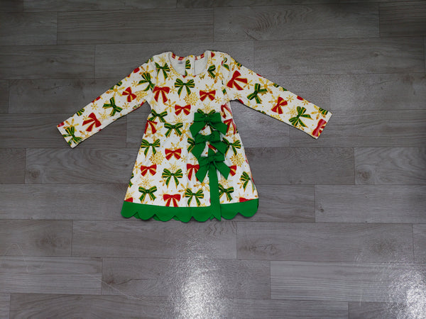 No MOQ pre-order Each Style Christmas Santa Bows Yoga Scallop Edge Girl's Dress-real pic 2026.9.22