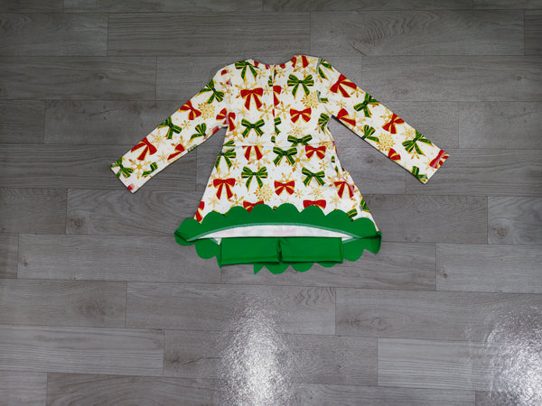 No MOQ pre-order Each Style Christmas Santa Bows Yoga Scallop Edge Girl's Dress-real pic 2026.9.22