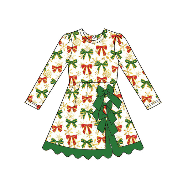 MOQ:5 pcs pre-order Each Style Christmas Santa Bows Yoga Scallop Edge Girl's Dress-2026.8.28