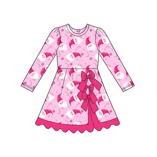 MOQ:5 pcs pre-order Each Style Christmas Santa Bows Yoga Scallop Edge Girl's Dress-2026.8.28