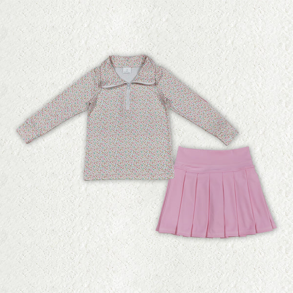 RTS GLD1814 baby girl clothes simple solid print long sleeve yoga skirt outfit sports clothing set