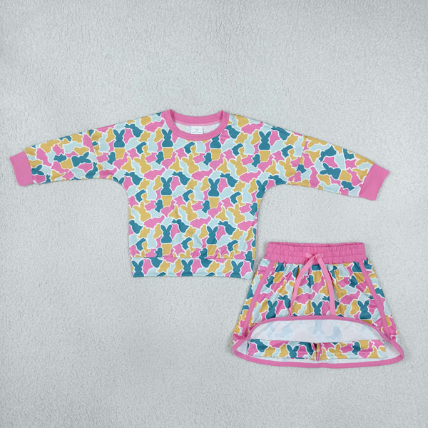 RTS GLD1825 toddler girl easter colorful floral print long sleeve top and skirt outfit