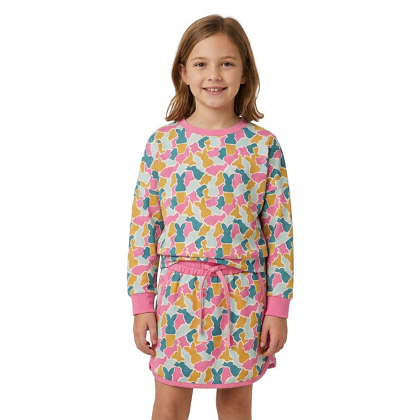RTS GLD1825 toddler girl easter colorful floral print long sleeve top and skirt outfit
