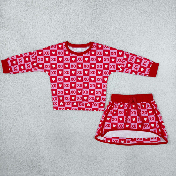 RTS GLD1826 toddler girl Valentine red square print long sleeve top and skirt outfit