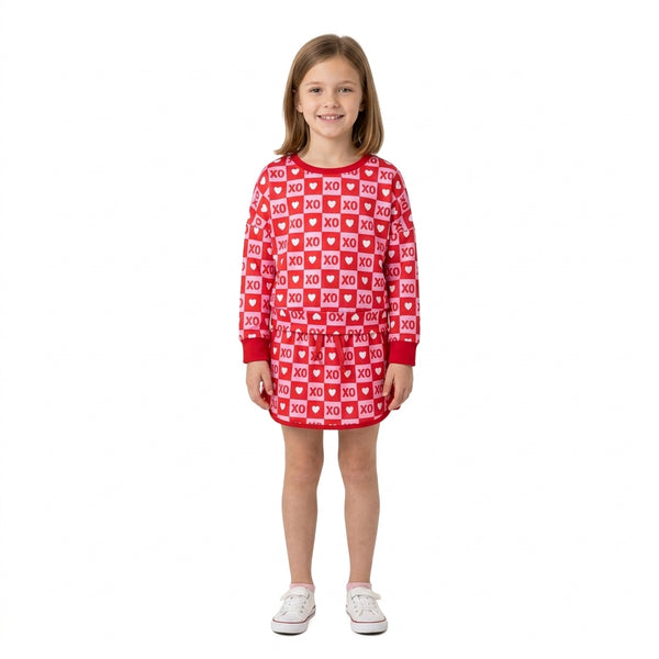 RTS GLD1826 toddler girl Valentine red square print long sleeve top and skirt outfit