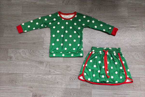 No MOQ GLD1833 pre-order toddler girl clothes green polka dot print long sleeve skirt outfit-real pic 2026.10.26