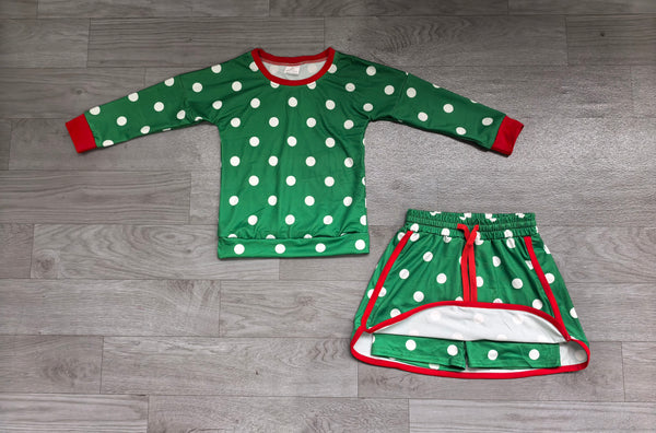 No MOQ GLD1833 pre-order toddler girl clothes green polka dot print long sleeve skirt outfit-real pic 2026.10.26