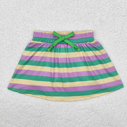 GLK0037 RTS baby girls clothes stripe girl shots skirt Mardi Gras clothes