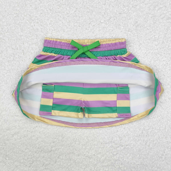 GLK0037 RTS baby girls clothes stripe girl shots skirt Mardi Gras clothes