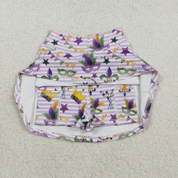RTS GLK0167 RTS baby girls clothes mask girl mardi gras yoga shorts skirt