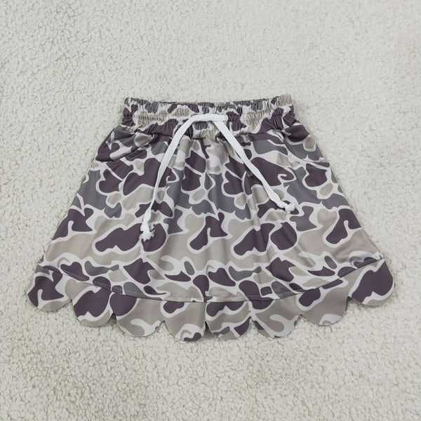 RTS GLK0297 toddler girl clothes camo scallop hem drawstring skirt bottom