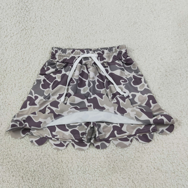 RTS GLK0297 toddler girl clothes camo scallop hem drawstring skirt bottom