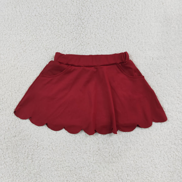 GLK0304 RTS baby girls clothes dark red sports clothes scalloped quick dry girl shorts skirt