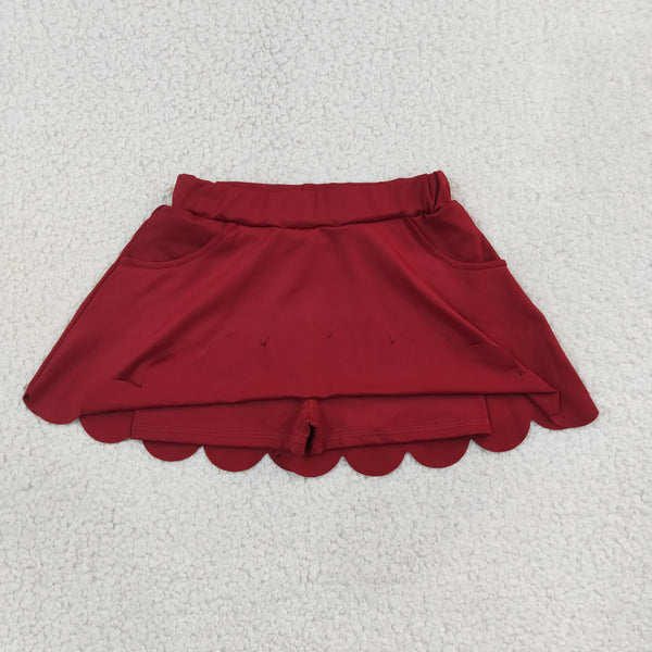 GLK0304 RTS baby girls clothes dark red sports clothes scalloped quick dry girl shorts skirt