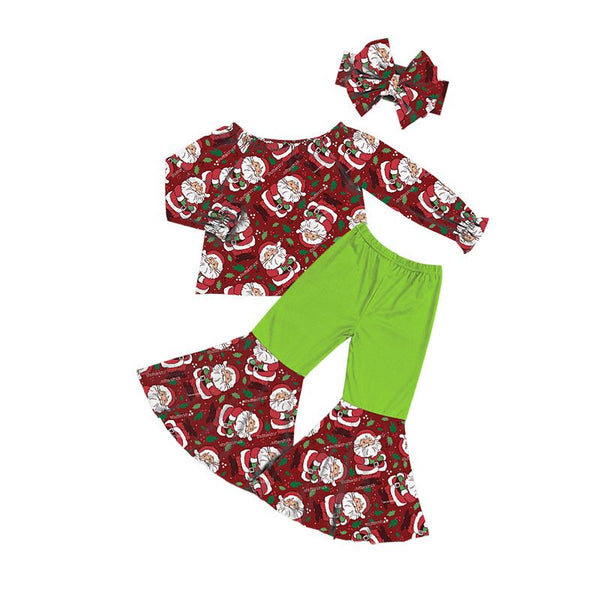 GLP0159 red santa claus kid clothes girl bell bottom kids christmas outfit-promotion 2024.10. 12 $5.5