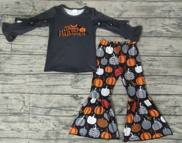 GLP0178 toddler girl clothes black pumpkin halloween outfits for girls