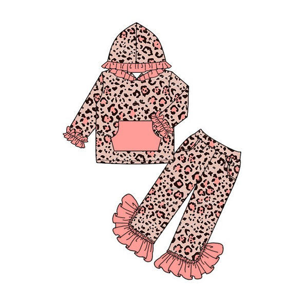 GLP0254 designer clothes girl leopard hoodies set