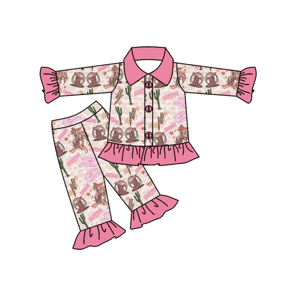 GLP0279 howdy pink sleepwear winter girl pajama set