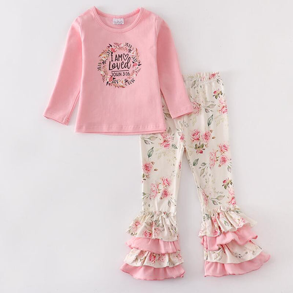 RTS loved pink floral matching baby girl clothes winter matching clothes