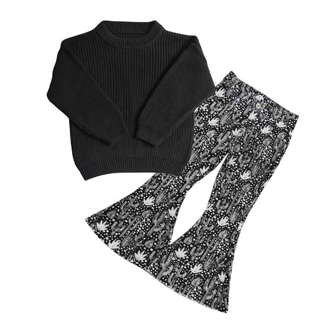 GLP0835 baby girl clothes black knit sweater top+jeans girl winter outfit