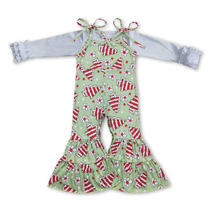 GLP0948 girl green christmas winter long sleeve set shirt +jumpsuit