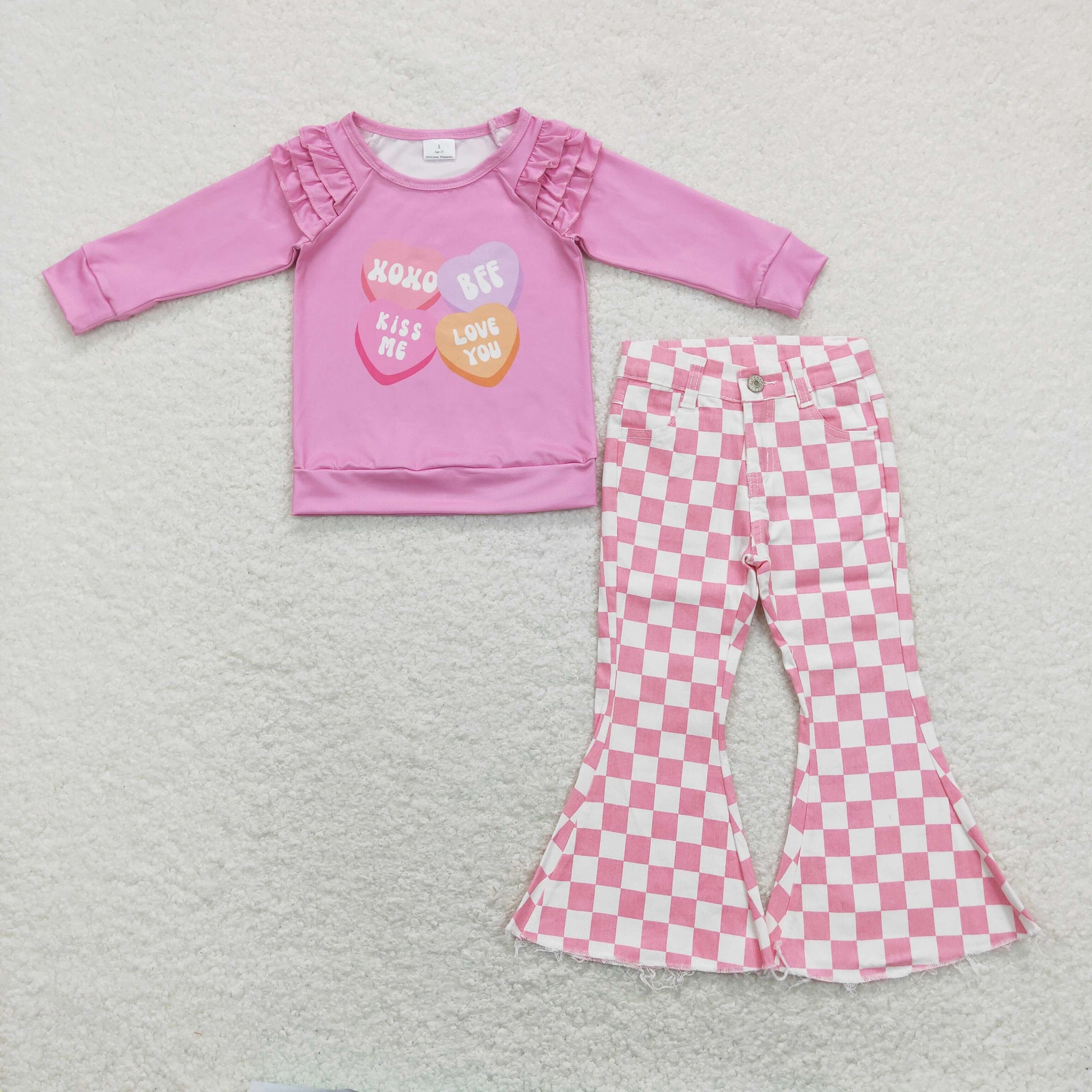 GLP1167 baby girl clothes heart girl valentines day clothing set jeans set