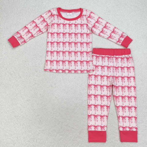 GLP1214 RTS  toddler girl clothes bow tie girl winter pajamas set