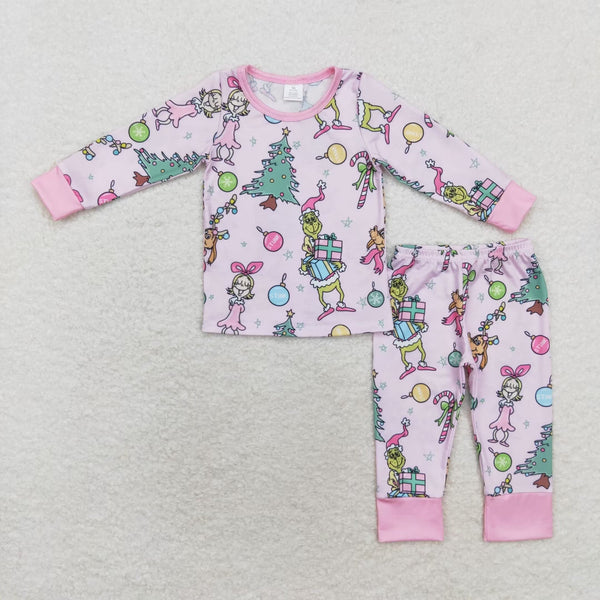 GLP1220 RTS  toddler girl clothes cartoon girl christmas winter pajamas set-bamboo
